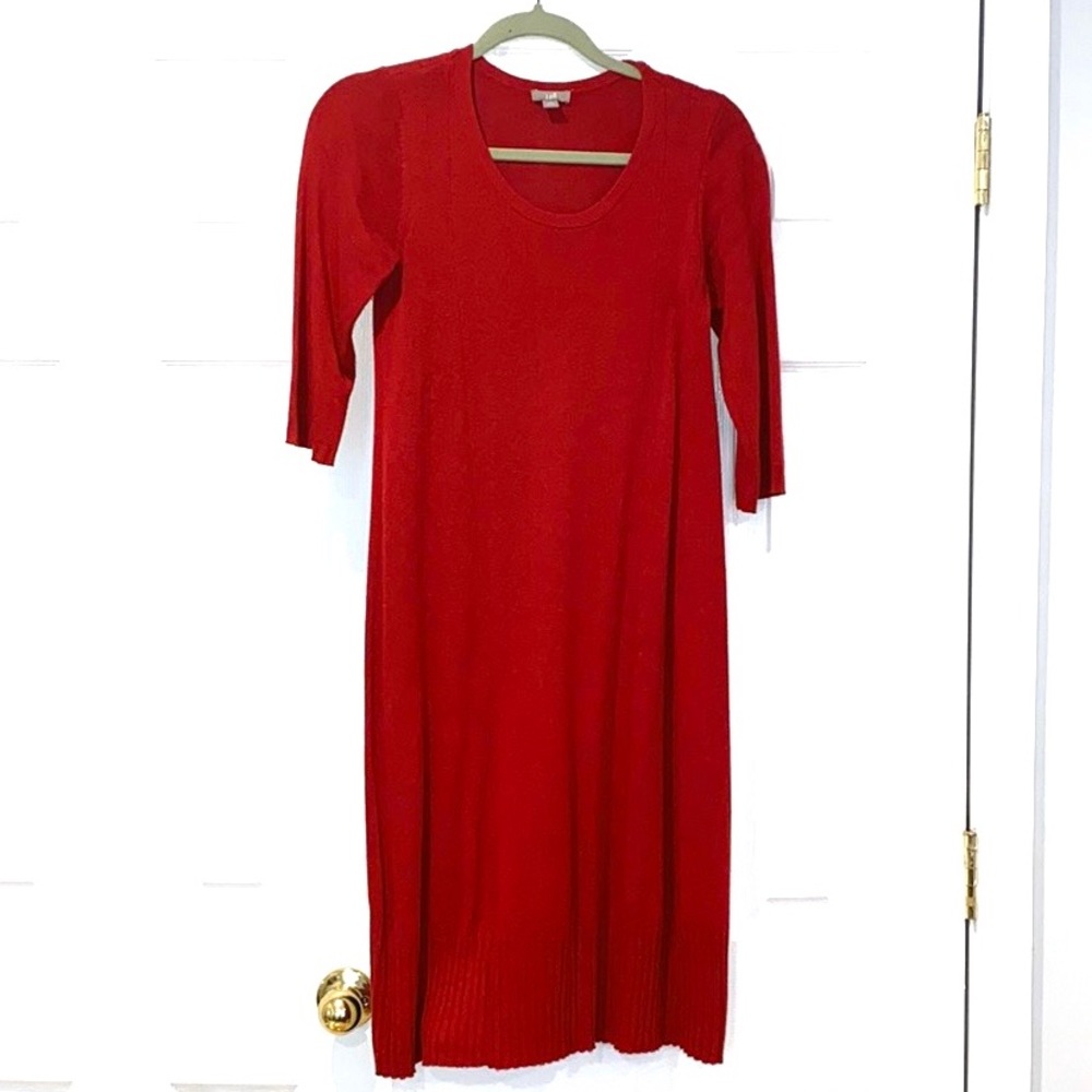 J. Jill Red Wool Midi 3/4 sleeve Sweater Dress XS